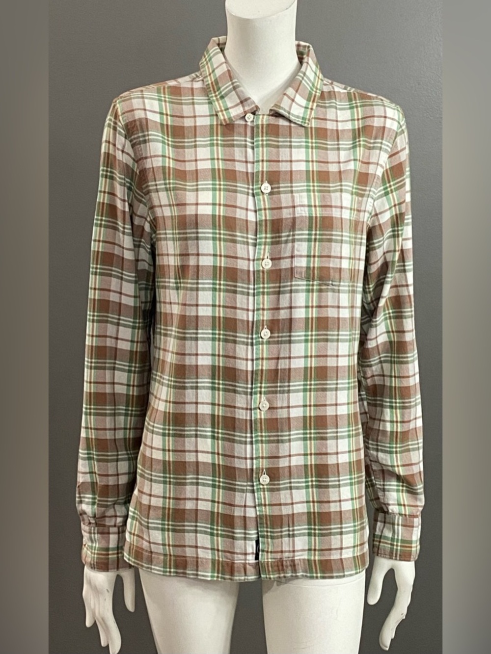 Todd Snyder Brown, Green & White Plaid Button-Down Shirt Size XS